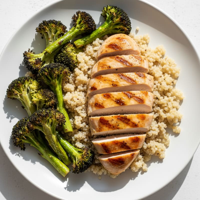Grilled Chicken Breast with Quinoa and Roasted Broccoli