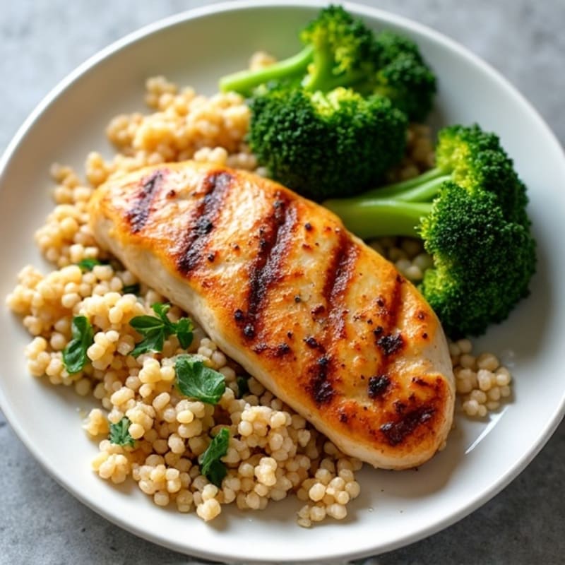 Grilled Chicken Breast with Quinoa and Steamed Broccoli