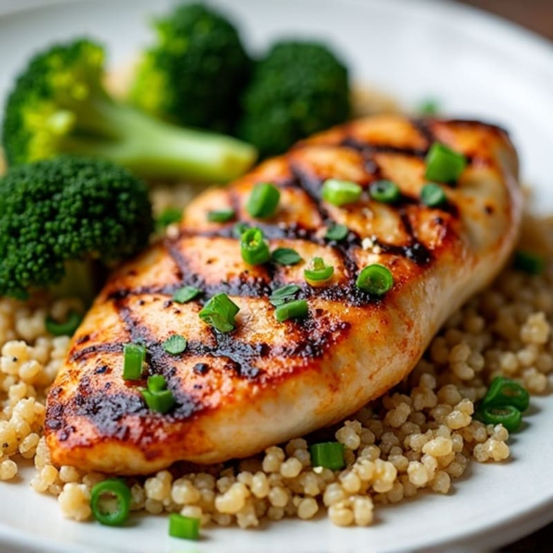 Grilled Chicken Breast with Roasted Broccoli and Quinoa