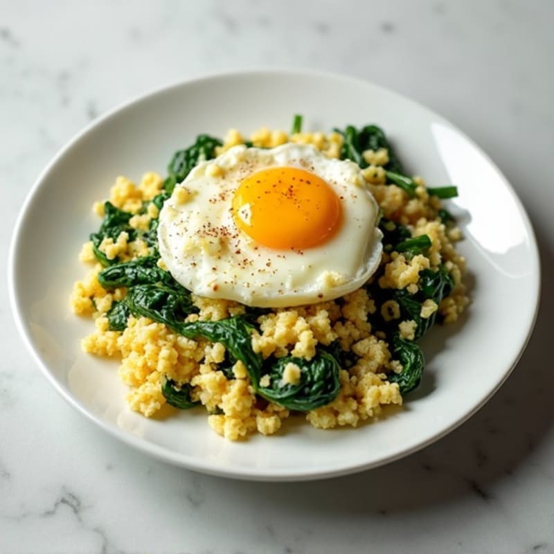 Egg White and Cottage Cheese Scramble with Sautéed Spinach
