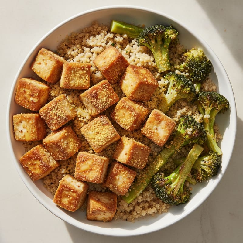 Crispy Tofu and Quinoa Bowl with Roasted Broccoli