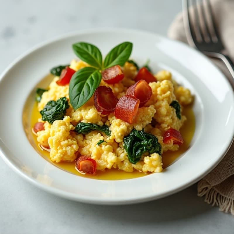 Cottage Cheese Egg Scramble with Spinach and Turkey Bacon
