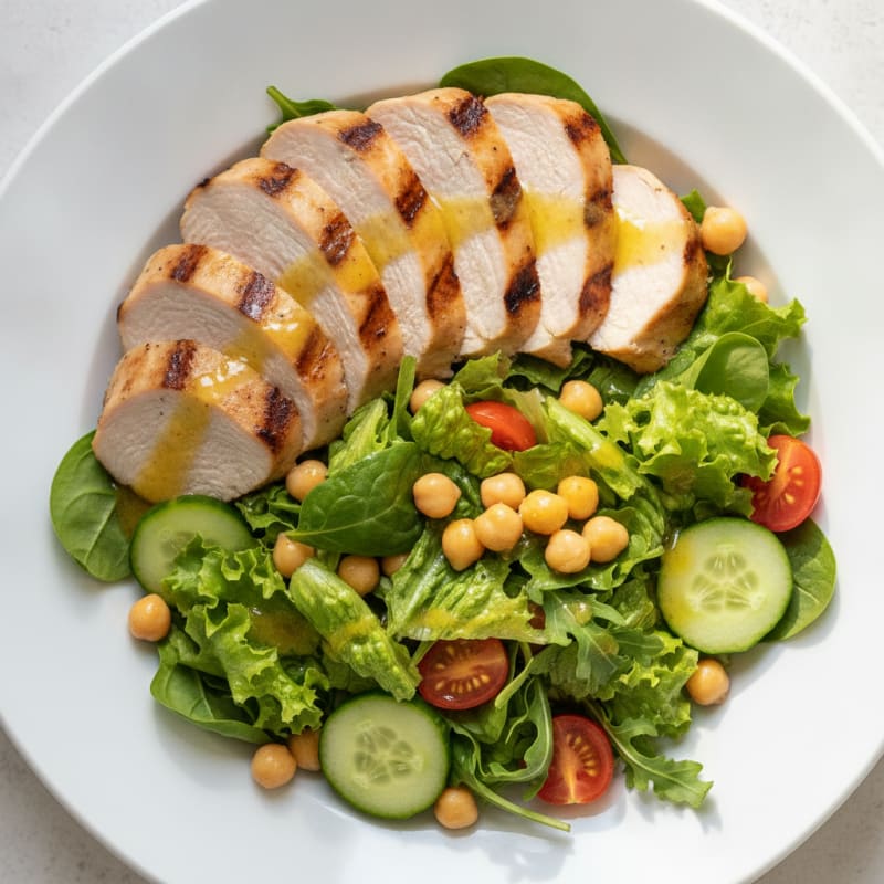 Grilled Turkey Breast Salad with Chickpeas and Fresh Greens