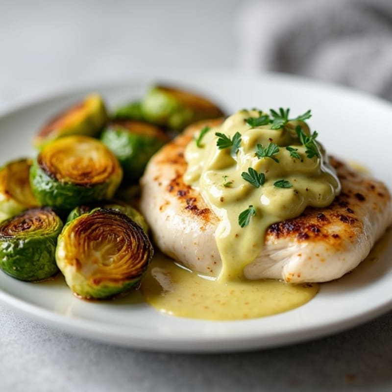 Creamy Garlic Chicken with Tender Roasted Brussels Sprouts