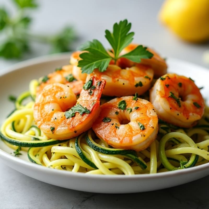 Garlic-Lemon Pan Seared Shrimp with Herb Zucchini Noodles