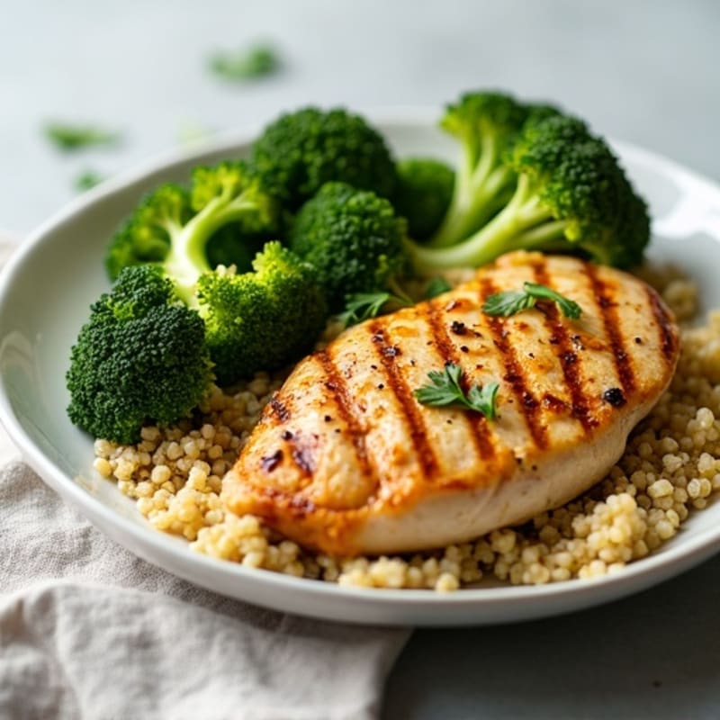 Grilled Chicken Breast with Quinoa and Roasted Broccoli