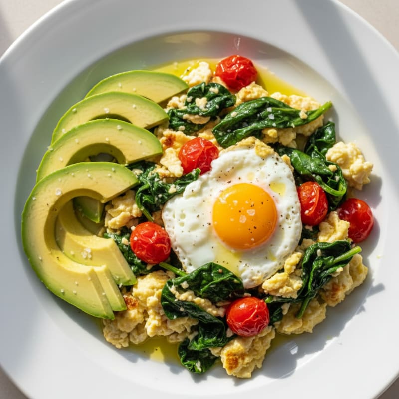 Spinach Egg White Scramble with Cherry Tomatoes