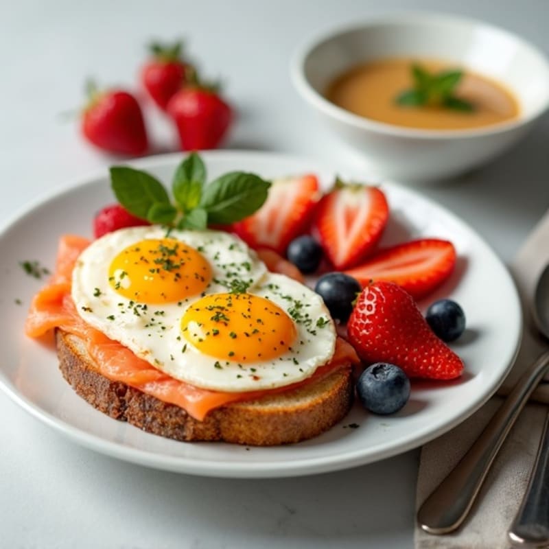 Smoked Salmon and Egg White Sourdough Toast with Sliced Berries
