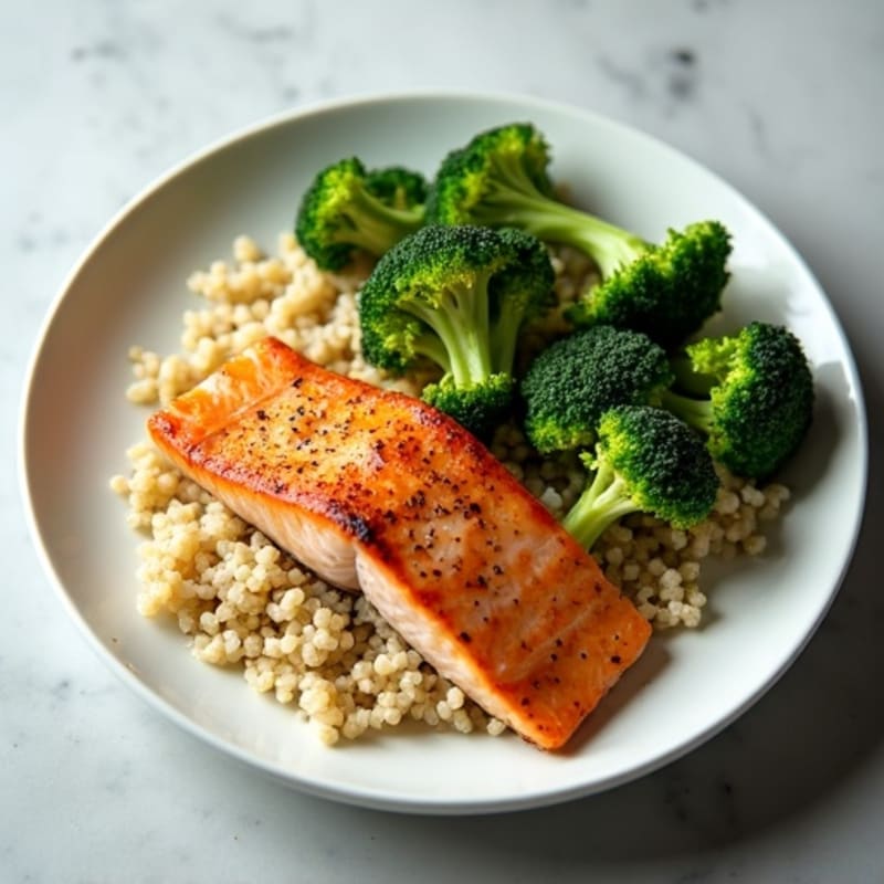 Seared Salmon Fillet with Steamed Broccoli and Quinoa