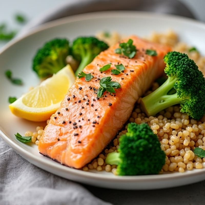 Seared Salmon with Roasted Broccoli and Quinoa