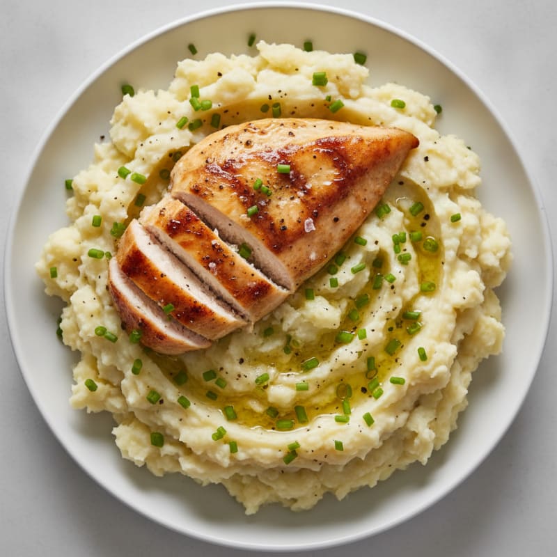 Garlic Mashed Potatoes with Chives and Seared Chicken