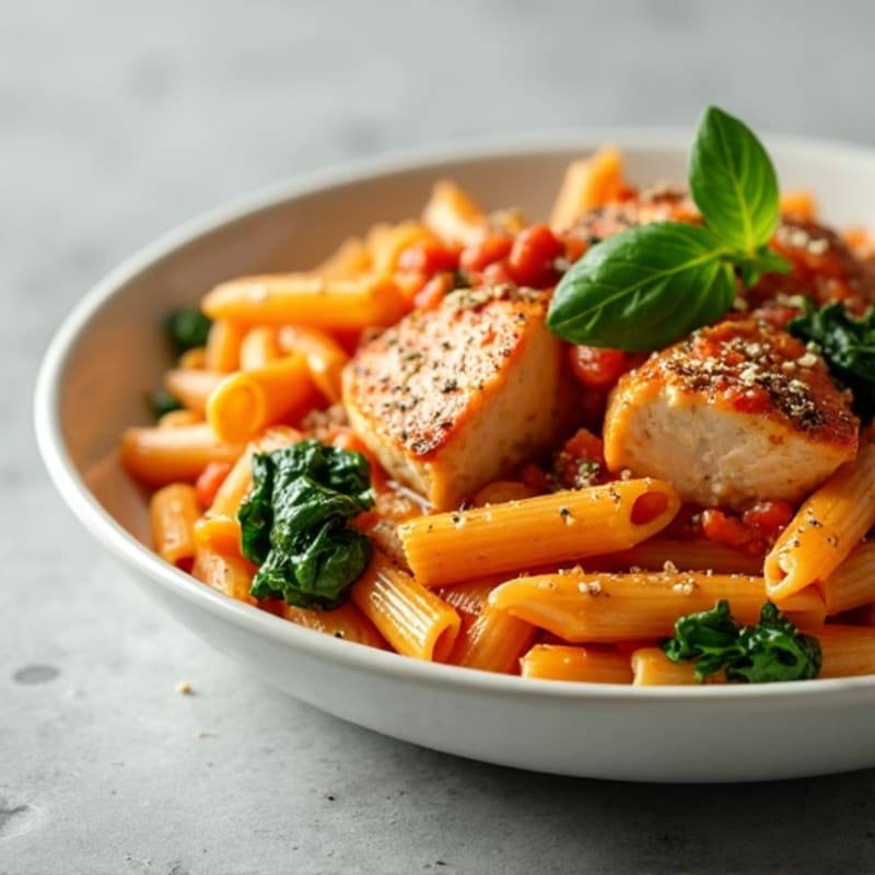 Creamy Tomato Chicken Pasta with Fresh Spinach