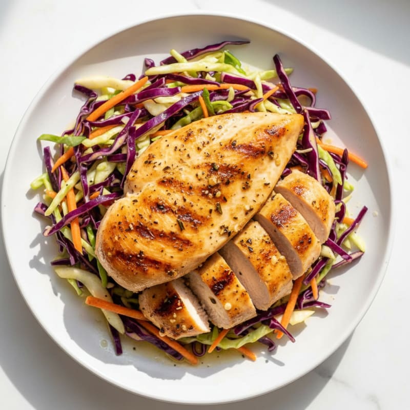 Grilled Chicken Breast with Crunchy Cabbage Slaw