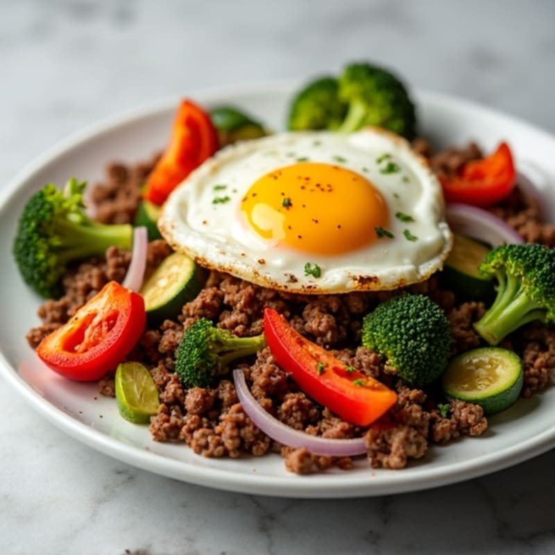 Savory Lean Ground Beef and Roasted Vegetable Skillet