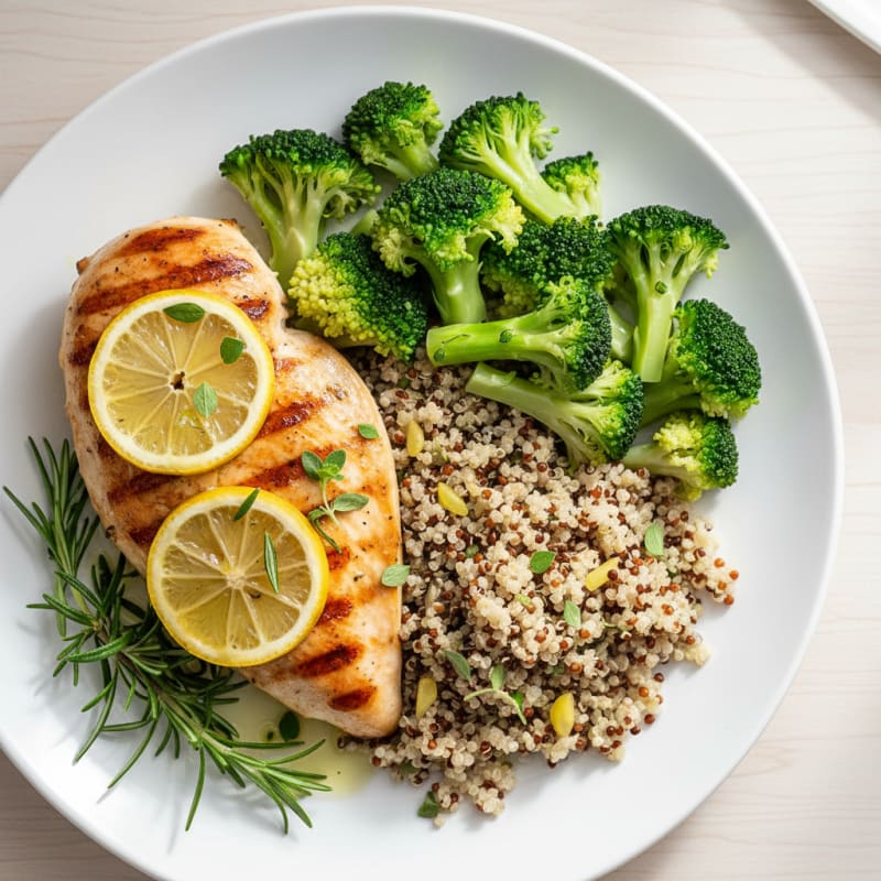 Grilled Chicken Breast with Quinoa and Steamed Broccoli