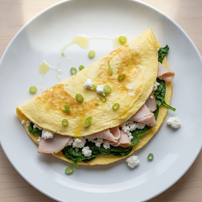 Egg White Spinach Omelette with Cottage Cheese and Sliced Turkey