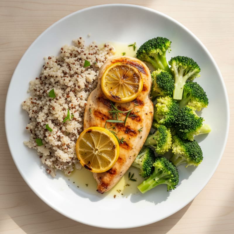 Grilled Chicken Breast with Quinoa and Steamed Broccoli