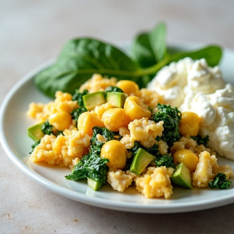 Egg White and Turkey Spinach Scramble with Cottage Cheese