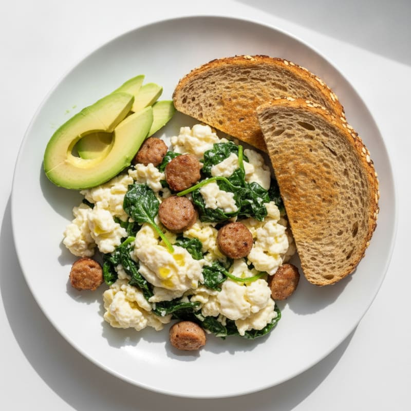 Egg White Scramble with Turkey Sausage and Spinach