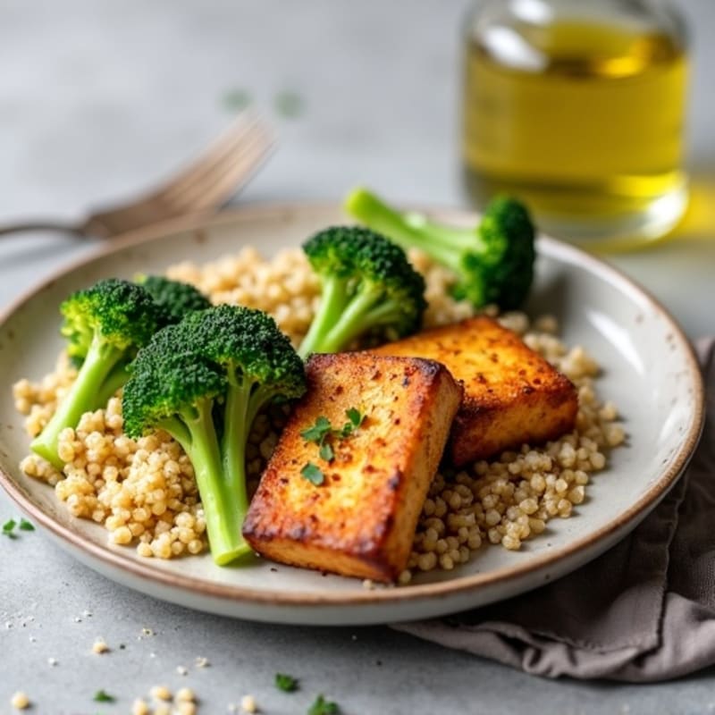 Crispy Baked Tofu with Roasted Broccoli and Quinoa