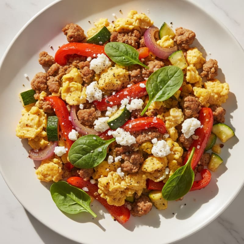 Hearty Scrambled Eggs with Roasted Vegetables