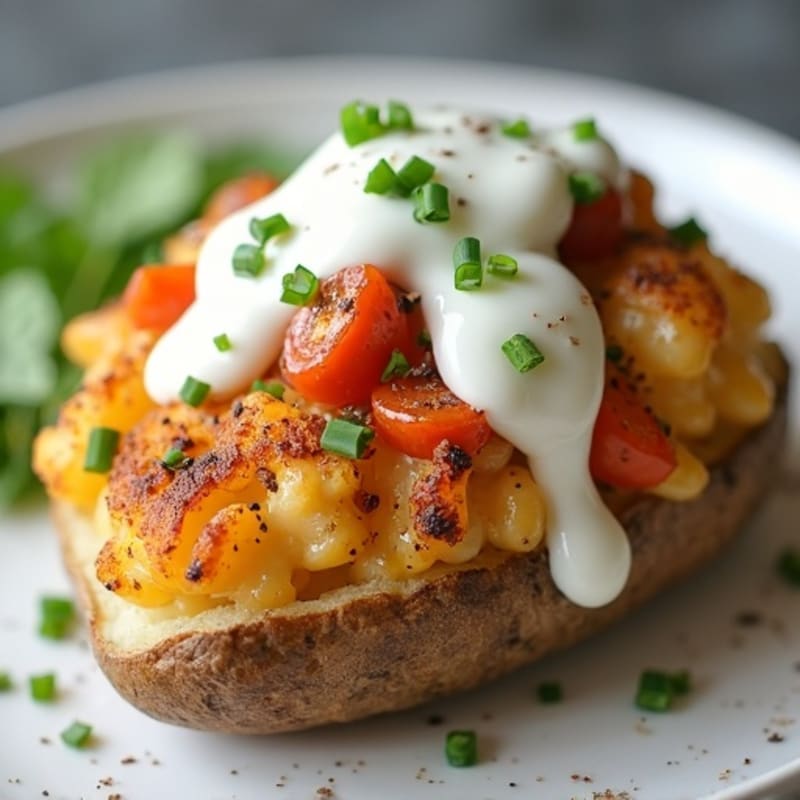 Creamy Chicken Loaded Baked Potato with Fresh Chives