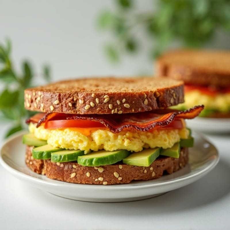 Fresh Avocado and Crispy Bacon Whole Grain Sandwich