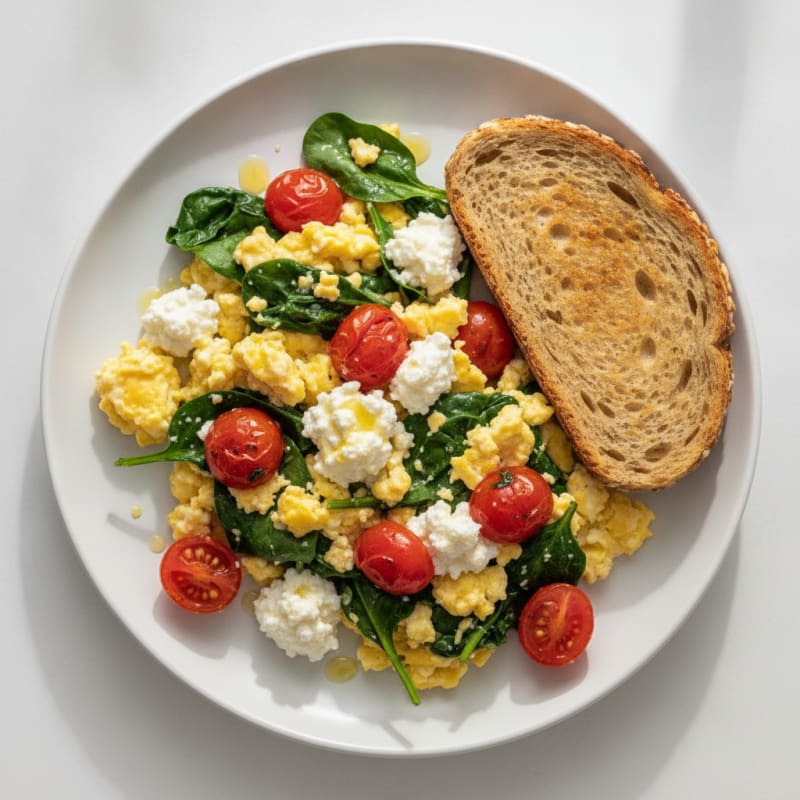 Cottage Cheese Scramble with Spinach and Cherry Tomatoes