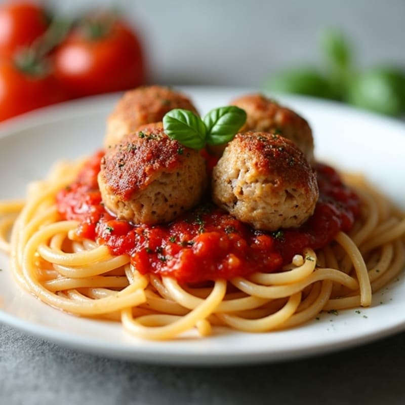 Baked Turkey Meatballs with Whole Wheat Spaghetti and Fresh Tomato Sauce