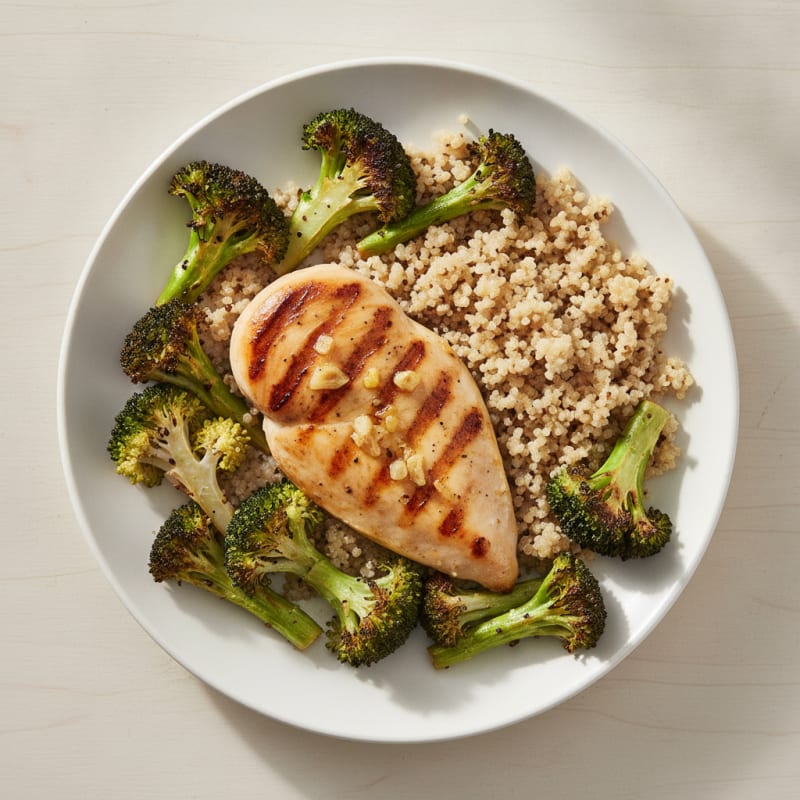 Grilled Chicken Breast with Roasted Broccoli and Quinoa