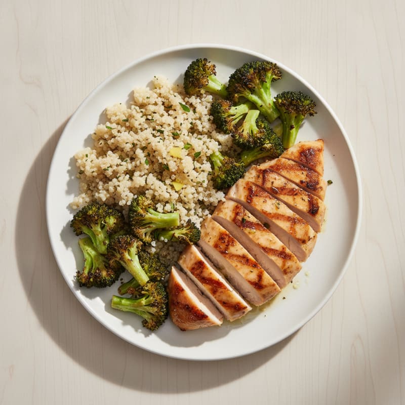 Grilled Chicken Breast with Quinoa and Roasted Broccoli