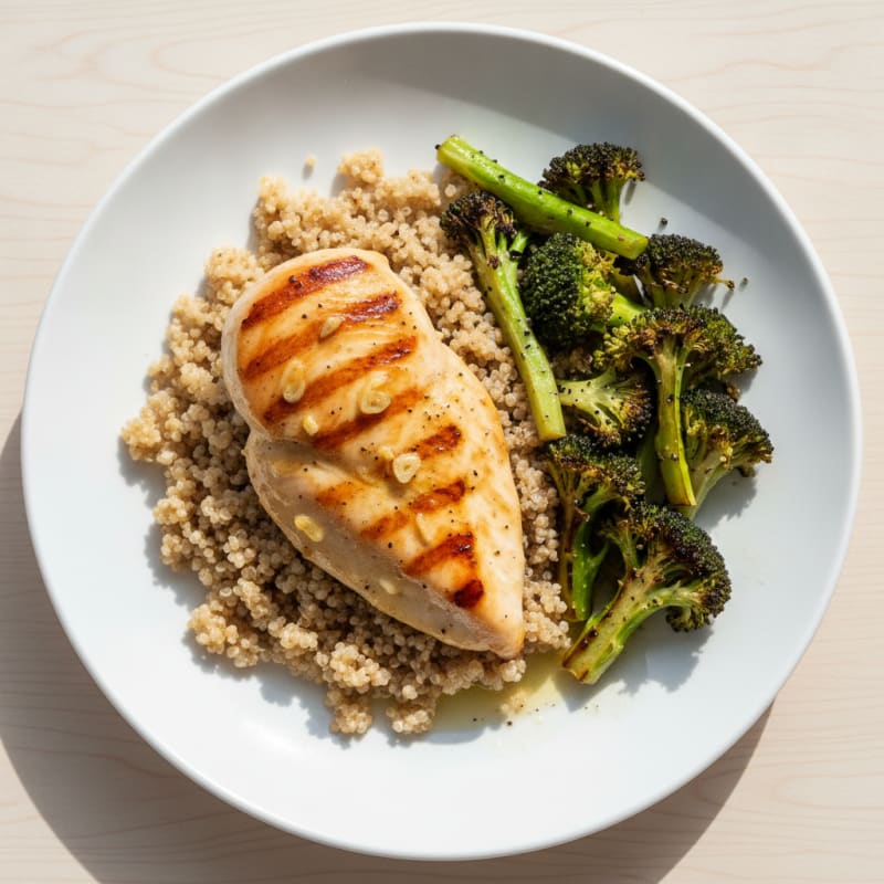 Grilled Chicken Breast with Quinoa and Roasted Broccoli