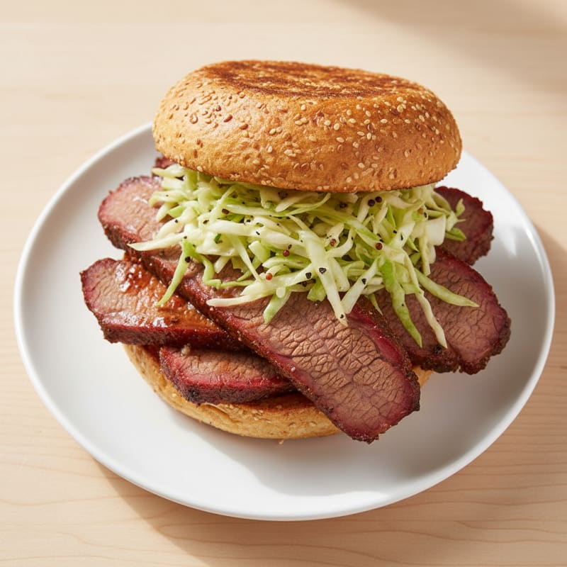 Smoked Brisket Sandwich with Tangy Slaw