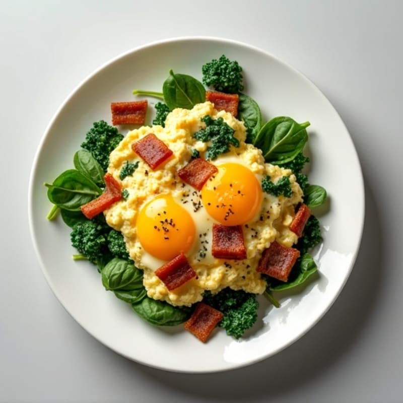 Cottage Cheese Egg Scramble with Spinach and Turkey Bacon