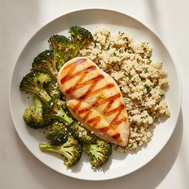 Grilled Chicken Breast with Roasted Broccoli and Quinoa