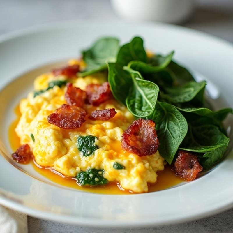 Cottage Cheese Egg Scramble with Spinach and Turkey Bacon