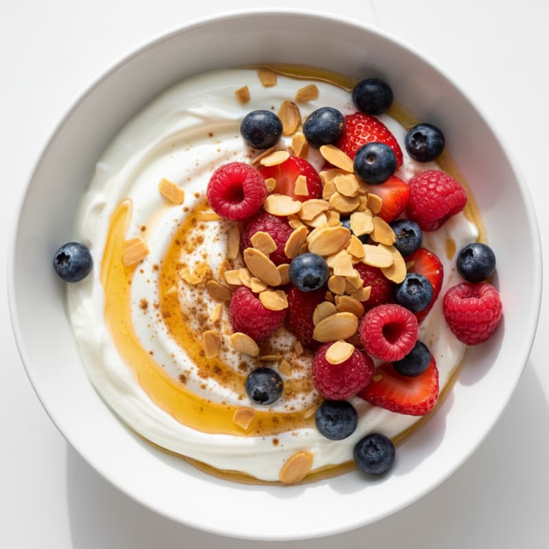 Creamy Greek Yogurt Bowl with Mixed Berries and Almonds