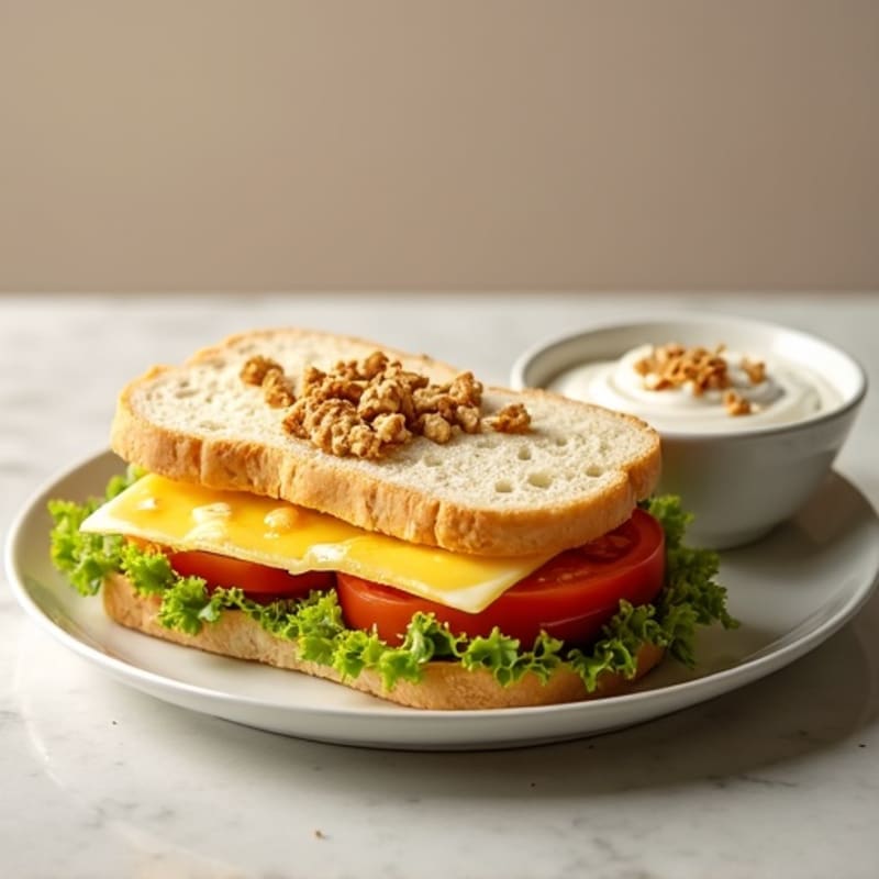 Egg and Cheese White Bread Sandwich with Greek Yogurt and Granola