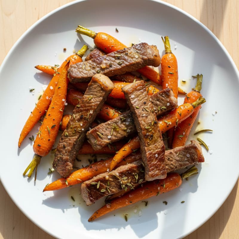 Tender Garlic-Herb Beef with Roasted Carrots