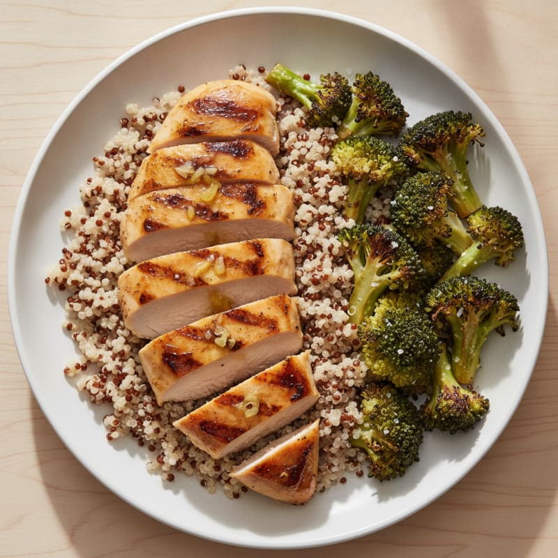 Grilled Chicken Breast with Quinoa and Roasted Broccoli