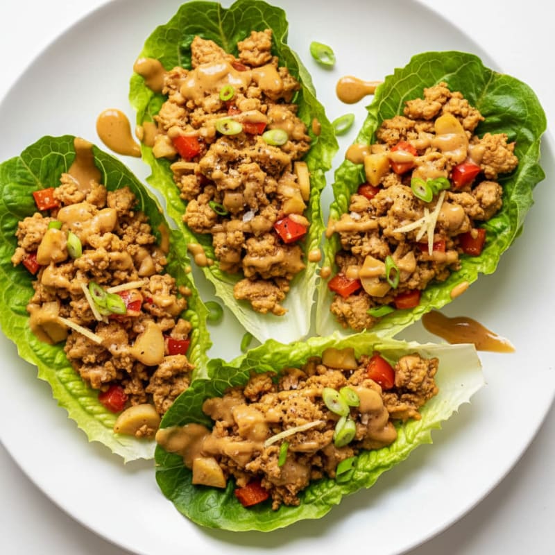 Ginger-Chicken Lettuce Wraps with Peanut Sauce