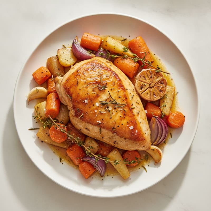 Garlic Herb Roasted Chicken with Root Vegetables