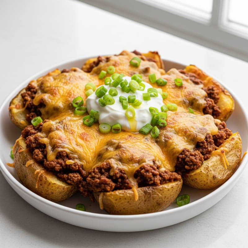 Loaded Chili Cheese Potato Skins