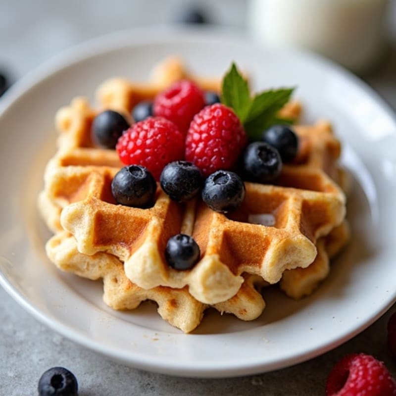 Fluffy Protein Waffles with Fresh Berries