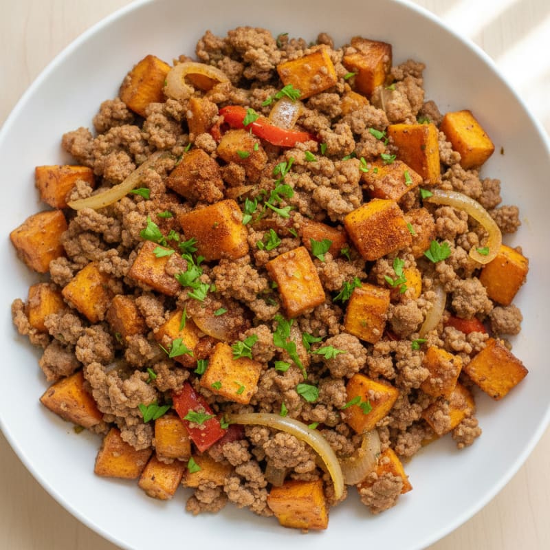 Ground Beef and Sweet Potato Skillet