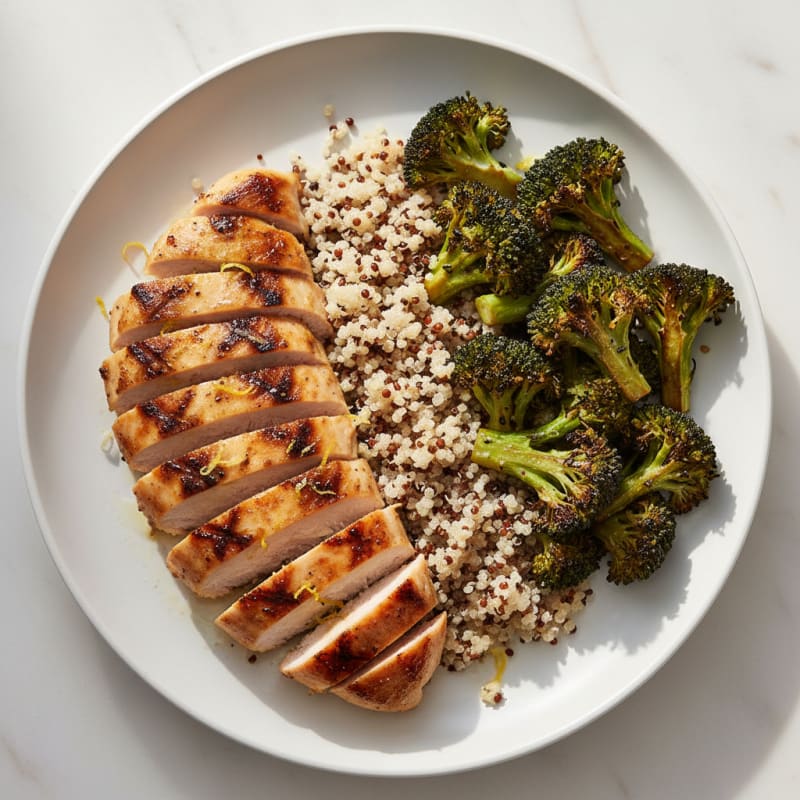 Grilled Chicken Breast with Quinoa and Roasted Broccoli