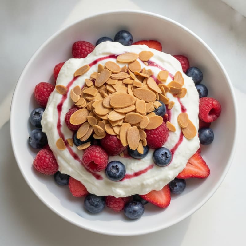 Greek Yogurt Protein Parfait with Mixed Berries and Almonds