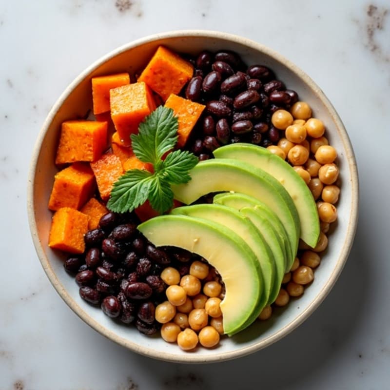 Crispy Roasted Sweet Potato and Black Bean Bowl with Creamy Avocado