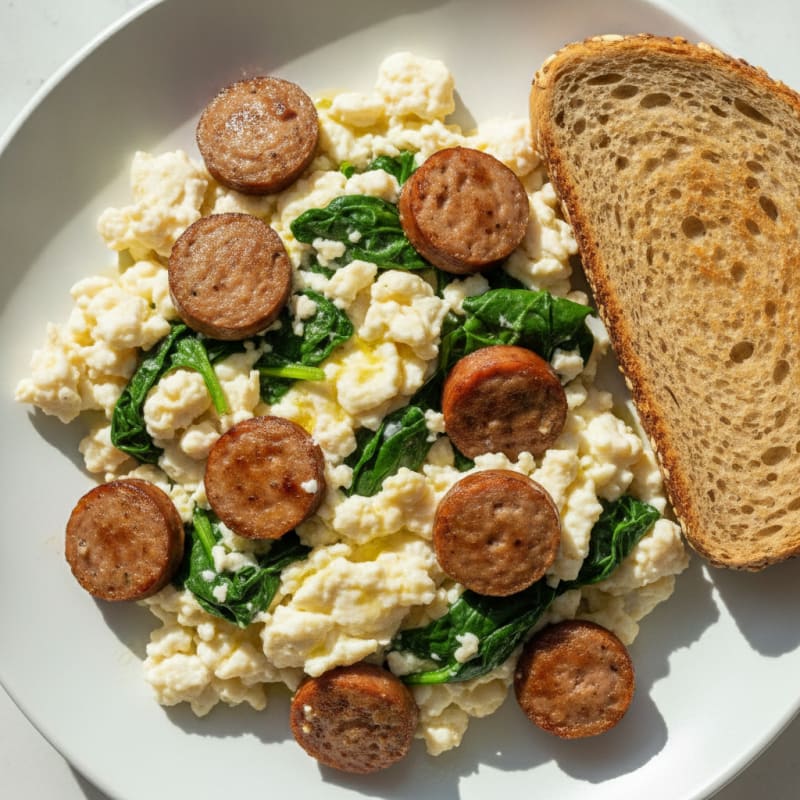 Egg White Scramble with Turkey Sausage and Spinach