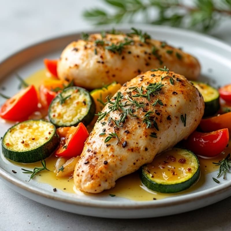 Herb-Crusted Sheet Pan Chicken with Roasted Rainbow Vegetables